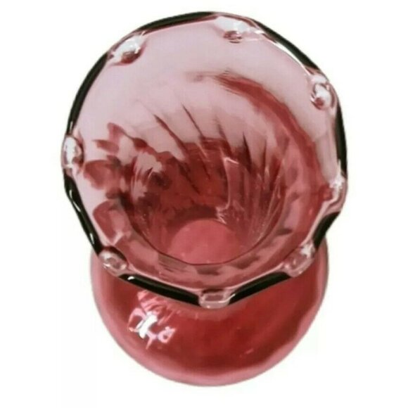Vintage Pilgrim Cranberry Glass Swirl Bud Vase With Ruffled Edge - Picture 2 of 4